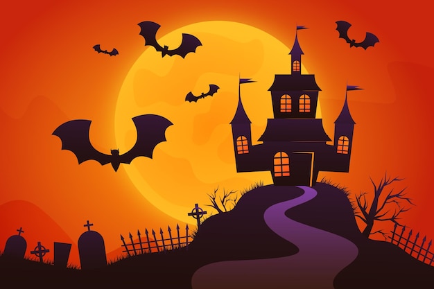 Free vector gradient halloween house illustration