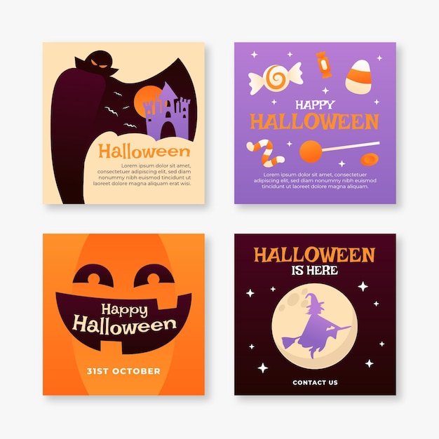 Vettore gratuito raccolta di post di instagram di halloween sfumato