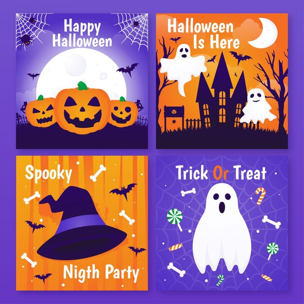 Free vector gradient halloween instagram posts collection