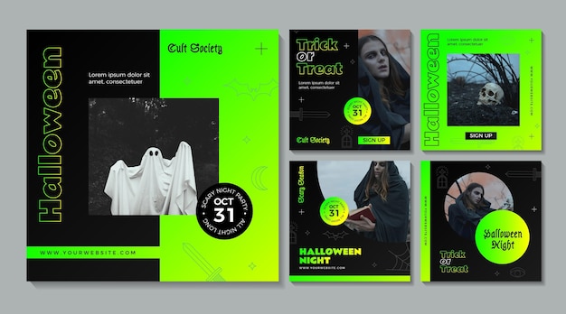 Free vector gradient halloween instagram posts collection