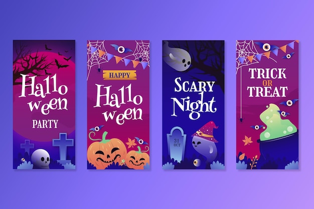 Free vector gradient halloween instagram stories collection