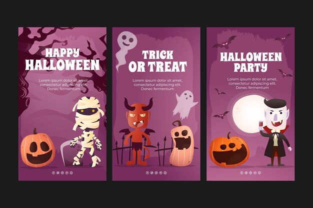 Free vector gradient halloween instagram stories collection