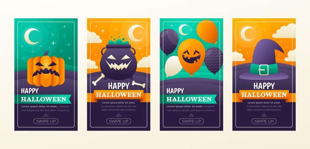 Free vector gradient halloween instagram stories collection