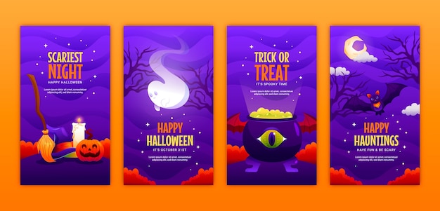 Vettore gratuito raccolta di storie di instagram di halloween sfumato