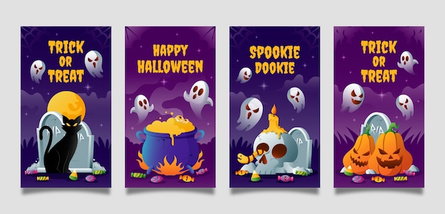 Free vector gradient halloween instagram stories collection