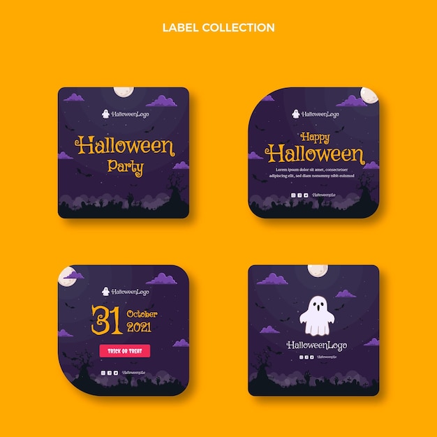 Vettore gratuito collezione di etichette di halloween sfumato