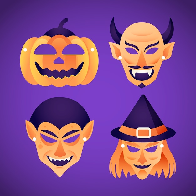 Бесплатное векторное изображение Коллекция градиентных масок хэллоуина