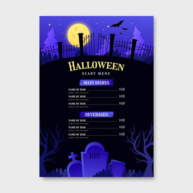 Modello di menu di halloween sfumato