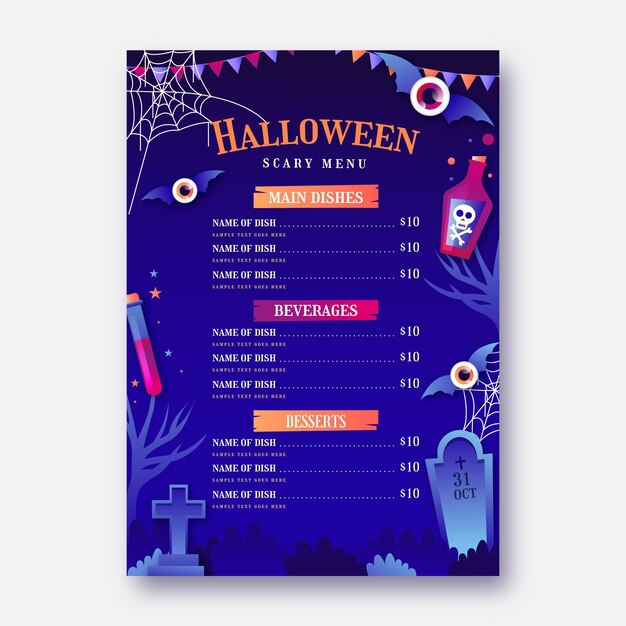 Gradient halloween menu template