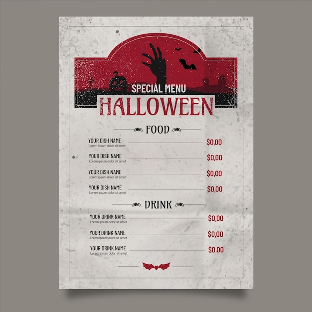 Vettore gratuito modello di menu di halloween sfumato