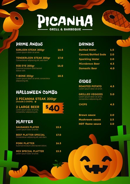 Modello di menu di halloween sfumato