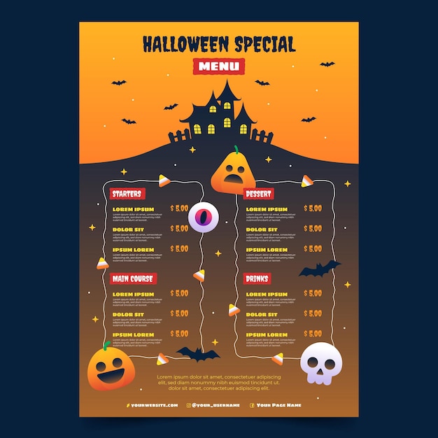 Modello di menu di halloween sfumato