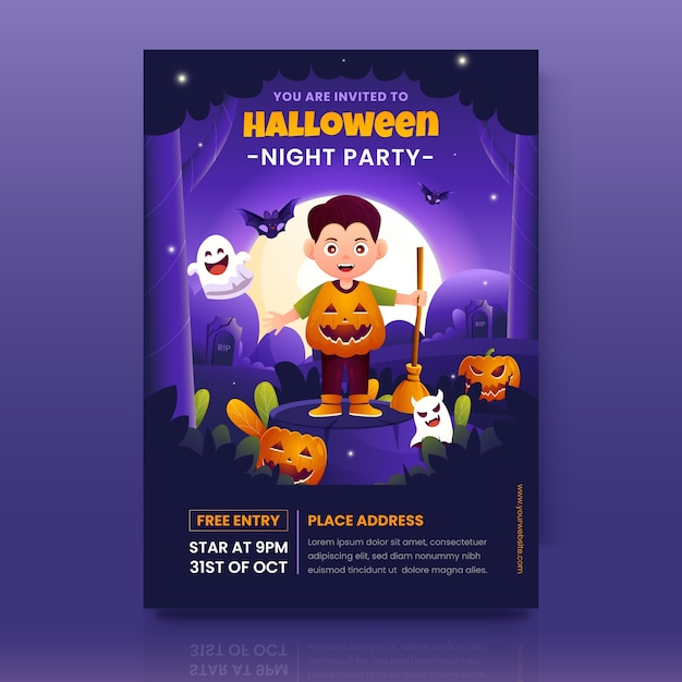 Vettore gratuito modello di invito a una festa di halloween sfumato