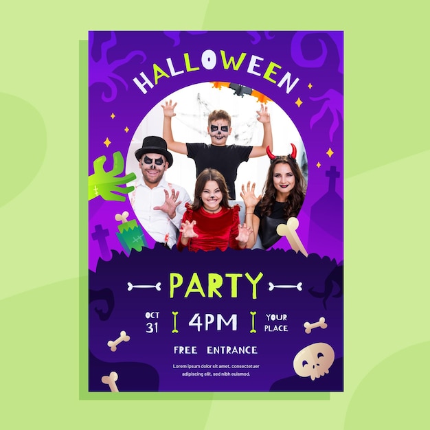 Free vector gradient halloween party vertical poster template with photo