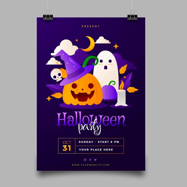 Gradient halloween party vertical poster template