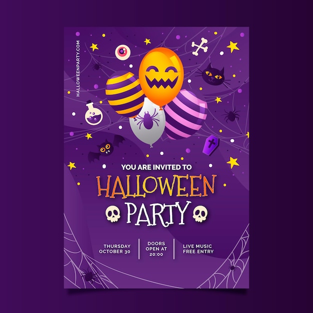 Gradient halloween party vertical poster template