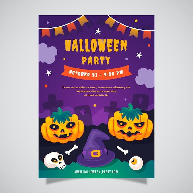 Vettore gratuito modello di poster verticale festa di halloween sfumato