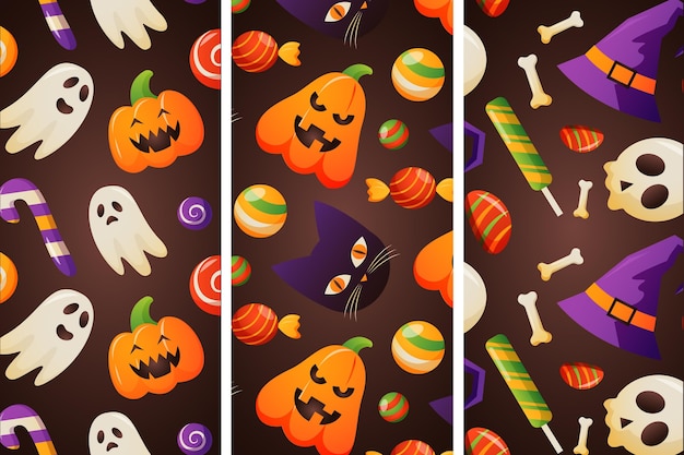 無料ベクター グラデーションハロウィンパターンコレクション