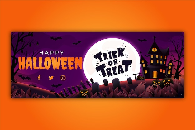 Vettore gratuito modello di copertina per social media di halloween sfumato