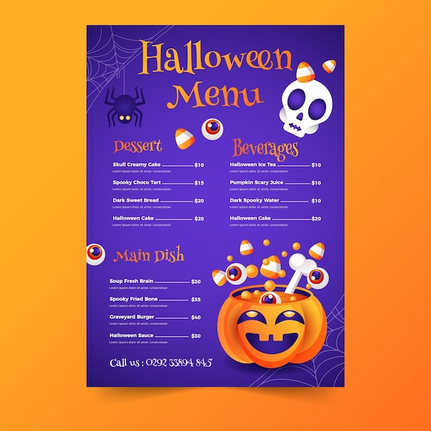 Modello di menu verticale di halloween sfumato