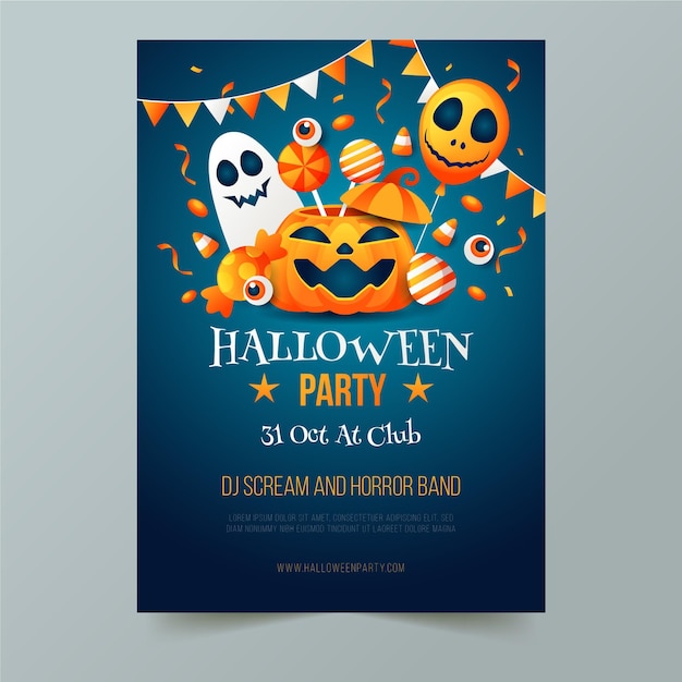 Free vector gradient halloween vertical party flyer template