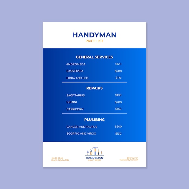 Gradient handyman quality services price list