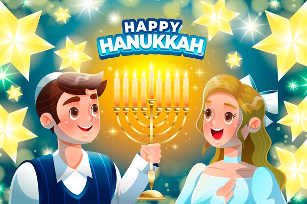 Vettore gratuito lo sfondo di hanukkah in gradiente