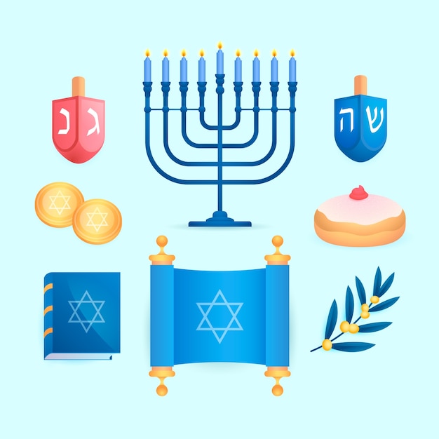 Collezione di elementi di design di Hanukkah in gradiente