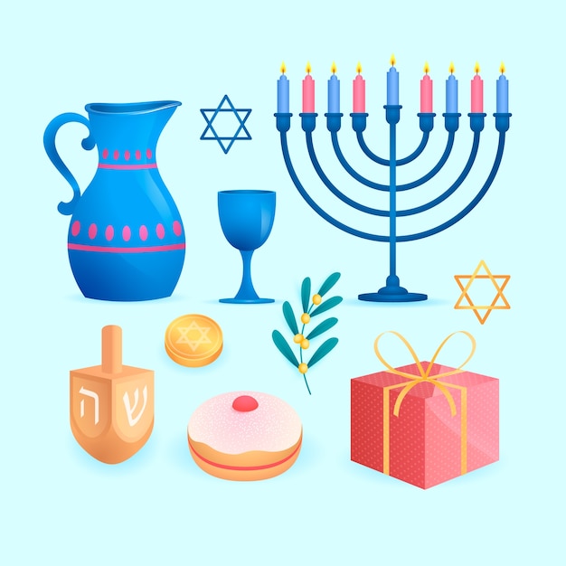 Gradient hanukkah design elements collection