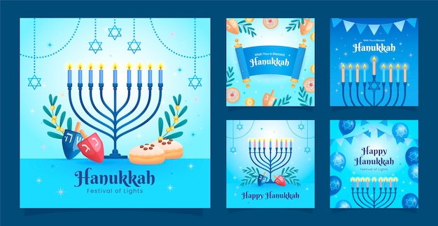 Free Vector gradient hanukkah instagram posts collection
