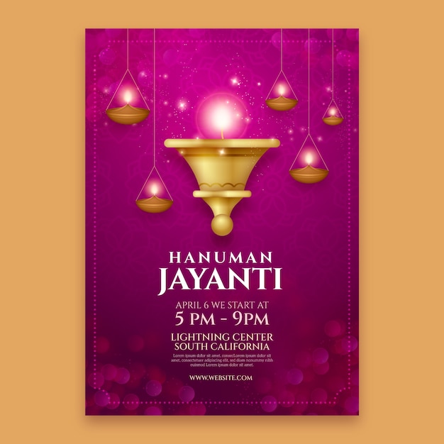 Free vector gradient hanuman jayanti vertical poster template