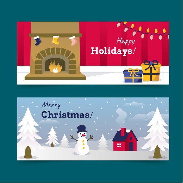 Gradient happy holidays christmas banners set