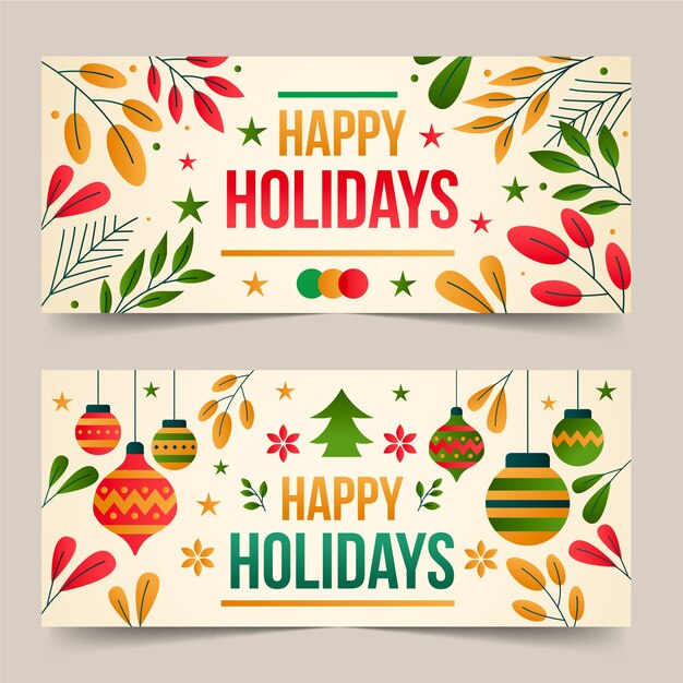 Gradient happy holidays horizontal banners set