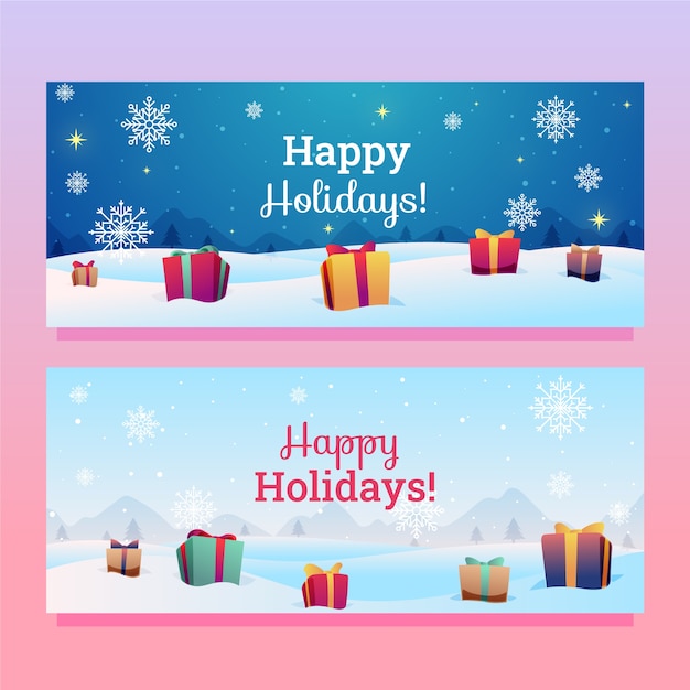 Gradient happy holidays horizontal banners set