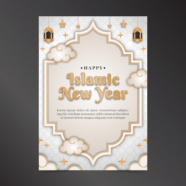 Free vector gradient happy islamic new year greeting card template