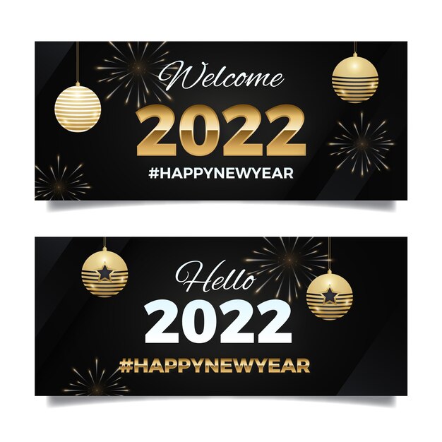 Gradient happy new year 2022 banners set