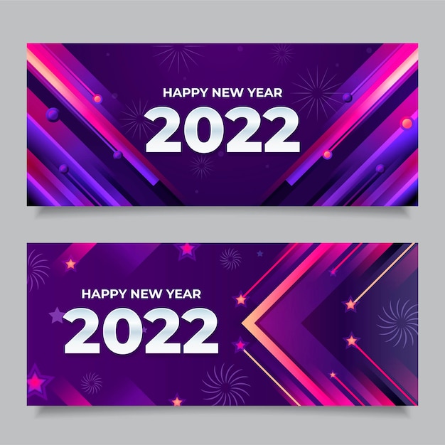 Gradient happy new year 2022 horizontal banners set