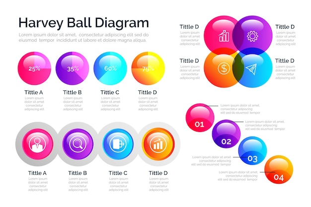 Gradient harvey ball diagrams infographic