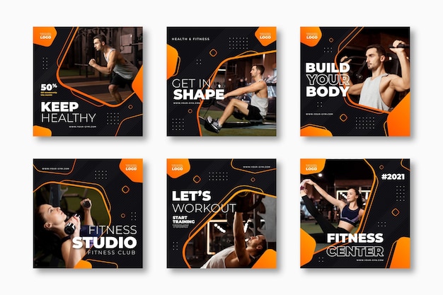 Free vector gradient health & fitness instagram post collection