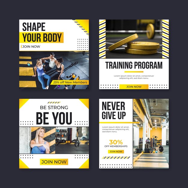 Gradient health and fitness instagram posts collection with photo