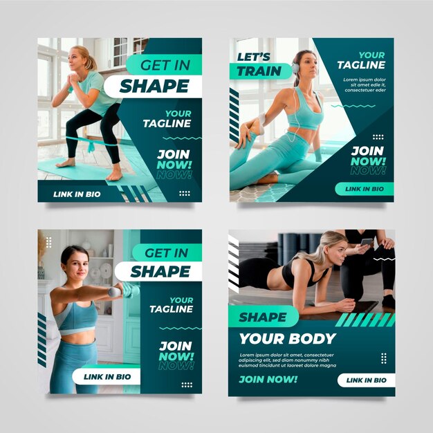 Gradient health and fitness instagram posts collection with photo