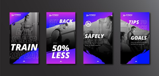 Gradient health and fitness instagram stories collection with photo