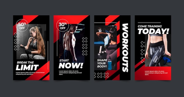 Gradient health and fitness instagram stories collection