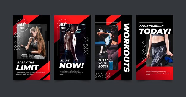 Gradient health and fitness instagram stories collection