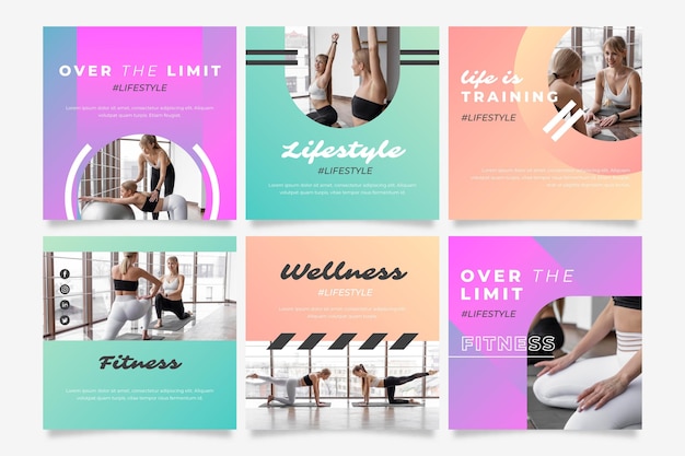 Free vector gradient health and fitness post collection