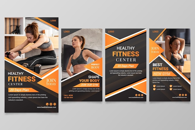 Free vector gradient health & fitness story collection with photo
