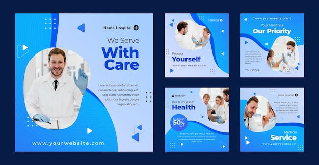 Free vector gradient healthcare establishment instagram posts set