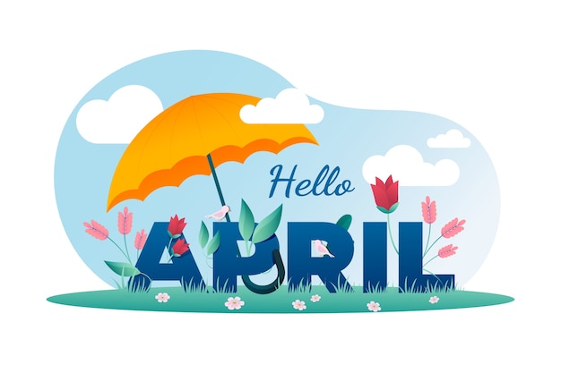 Gradient hello april banner and background