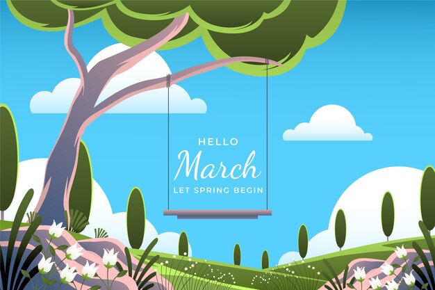 Gradient hello march horizontal banner or background