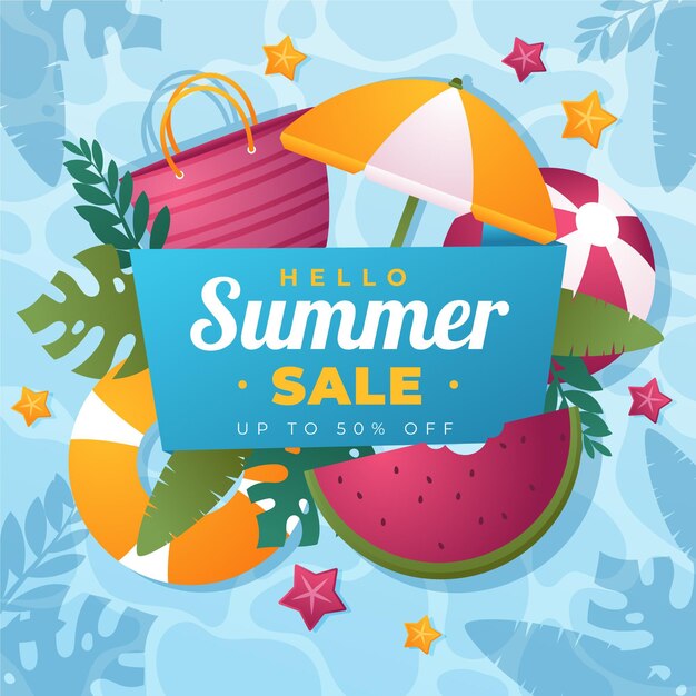 Free vector gradient hello summer sale illustration